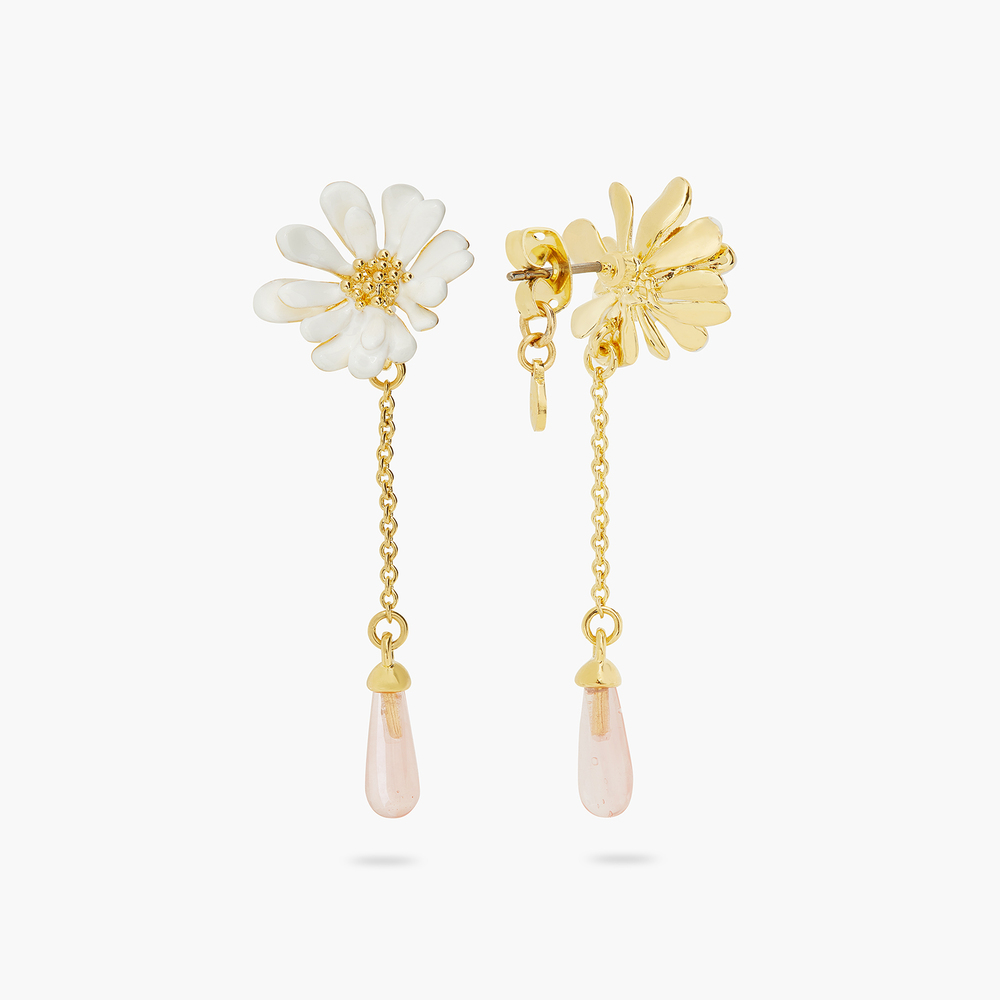 Les Nereides 春之舞會-蕾絲花與粉色水晶垂墜耳環