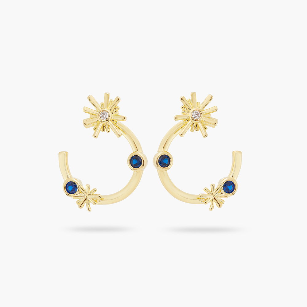 Les Nereides 星夜-金色星星與午夜藍色水晶圈型耳