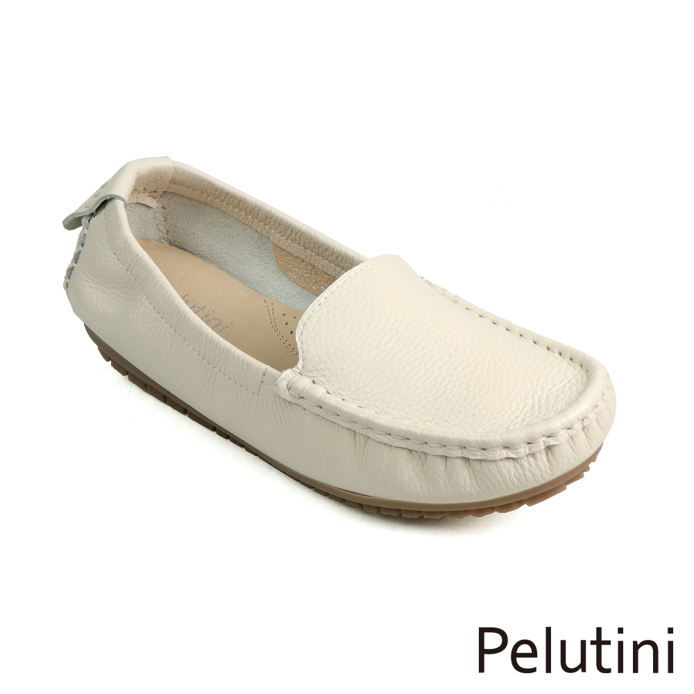 Pelutini 經典超柔軟皮製懶人豆豆鞋 象牙白(3350