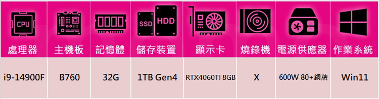 技嘉平台 i9廿四核心GeForce RTX 4060TI 