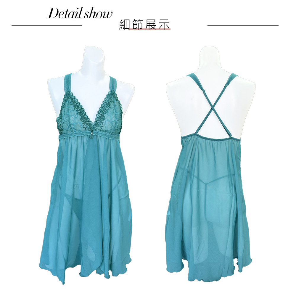 Swear 思薇爾 撩波琉晶羽系列連身蕾絲性感睡衣(湛海綠)