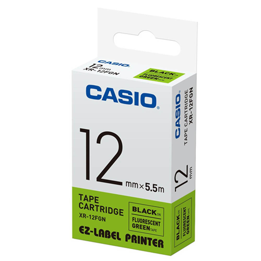 CASIO 卡西歐 標籤機專用特殊色帶-12mm瑩光綠底黑字