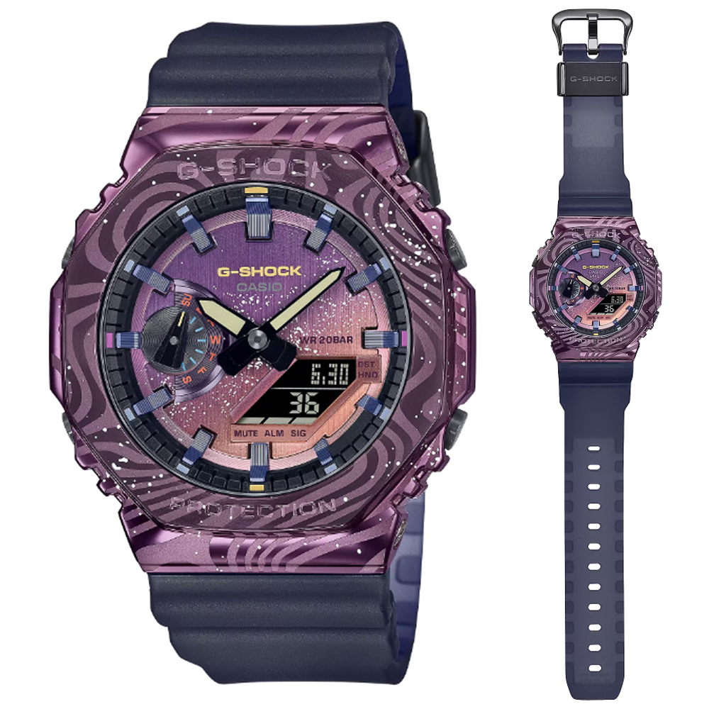 CASIO 卡西歐 G-SHOCK 紫色閃爍銀河之旅 金屬錶