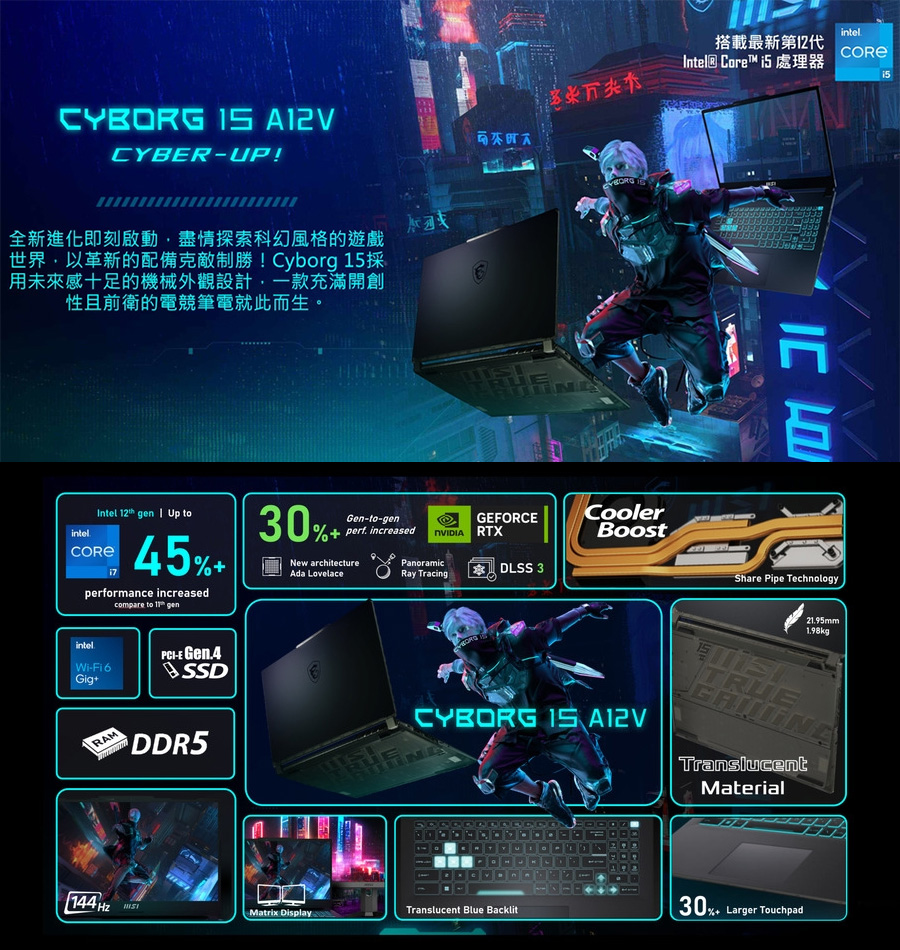 MSI 微星 15.6吋i5獨顯RTX特仕筆電(Cyborg