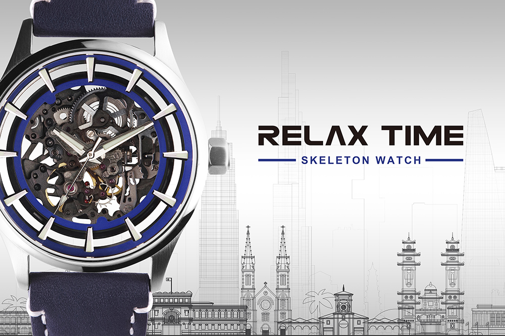 Relax Time 都會鏤空視野 機械錶系列/藍42mm(