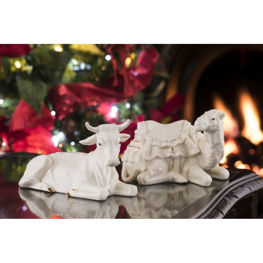 愛爾蘭Belleek Living 陶瓷聖誕馬槽擺飾 真金牛