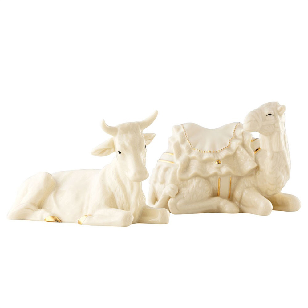 愛爾蘭Belleek Living 陶瓷聖誕馬槽擺飾 真金牛