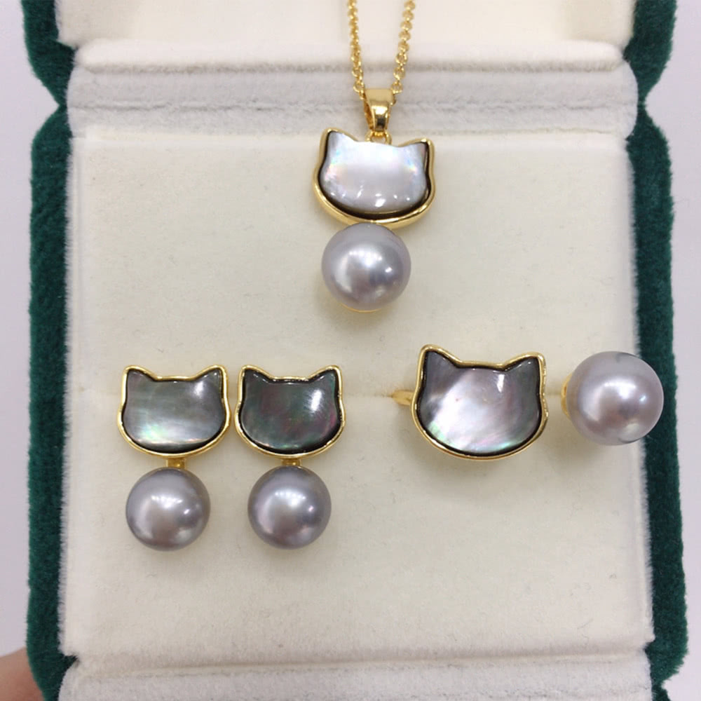 赫本珠寶 氣質貓臉蛋珍珠優雅套組(珍珠戒指、耳環、項鏈)優惠