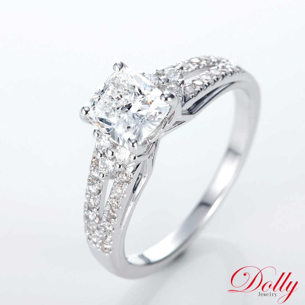 DOLLY 1克拉 求婚戒18K金枕型車工鑽石戒指(003)