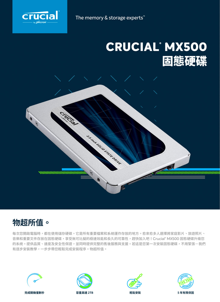 Crucial 美光 Crucial MX500 1TB 2