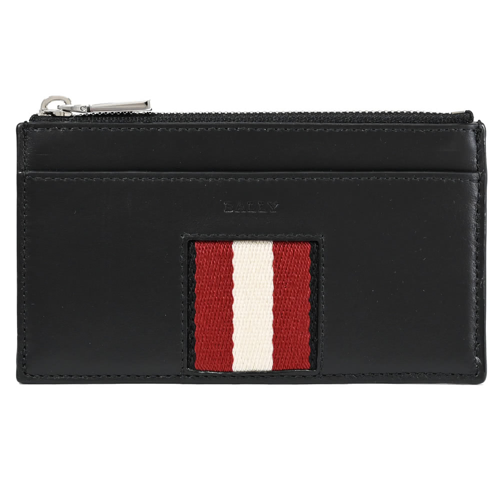 BALLY 經典紅白紅條紋小牛皮6卡信用卡名片夾零錢包(黑)