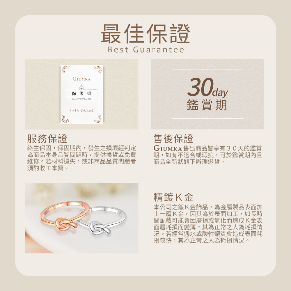 GIUMKA 售出商品皆享有30天的鑑賞