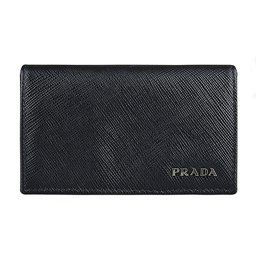 PRADA 普拉達 PRADA銀字LOGOG防刮牛皮釦式卡夾