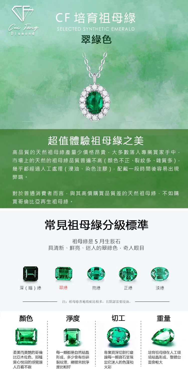 市場上的天然的祖母綠品質普遍不高  顏色不正、裂紋多、雜質多,