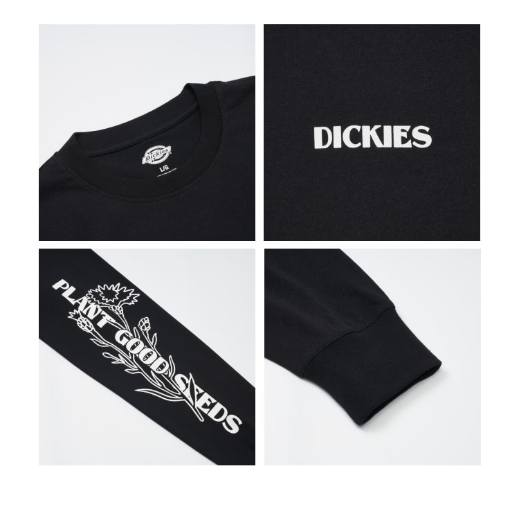 Dickies 男款黑色純棉臂袖圖案印花設計休閒長袖T恤｜D