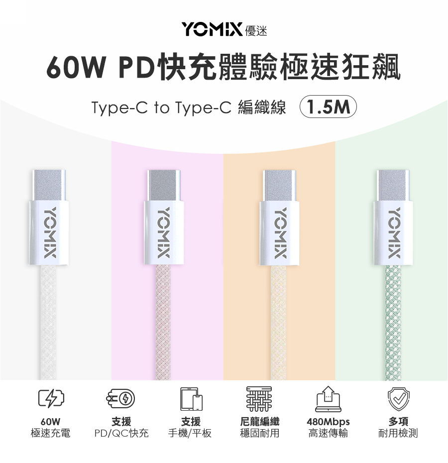 3入組 YOMIX 優迷 1.5M USB-C to USB