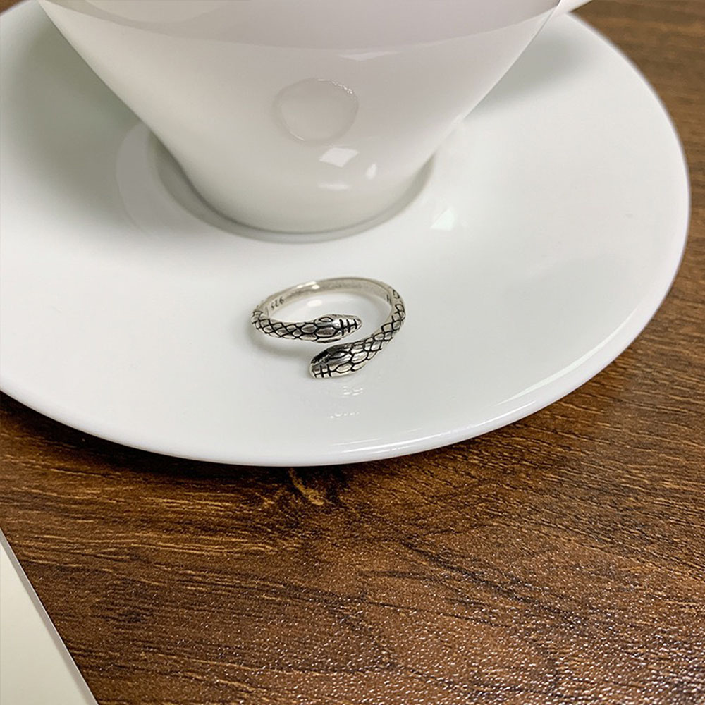 SUMMER一夏 韓國設計S925純銀雙頭蛇復古輕奢開口戒指