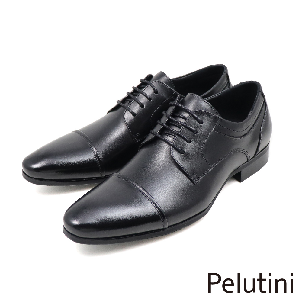 Pelutini 經典商務設計橫飾綁帶德比鞋 黑色(3130