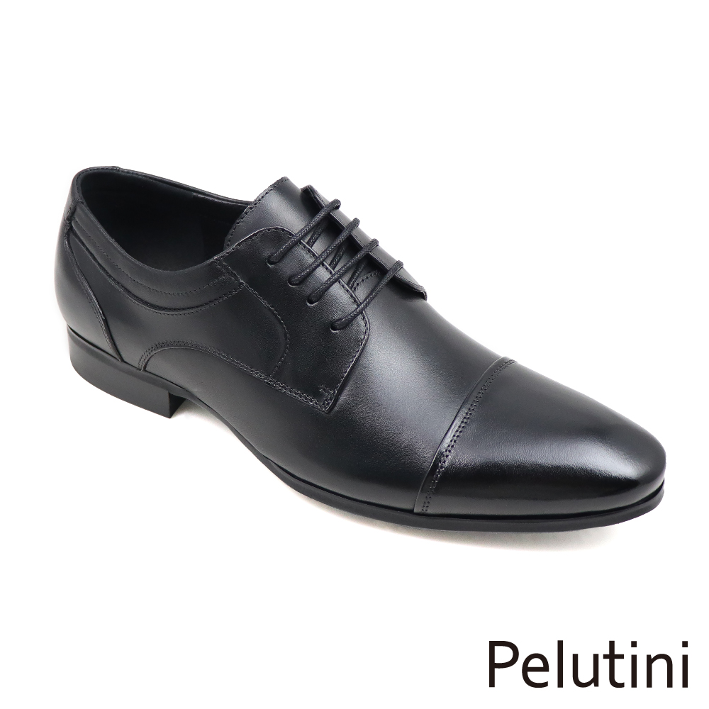 Pelutini 經典商務設計橫飾綁帶德比鞋 黑色(3130
