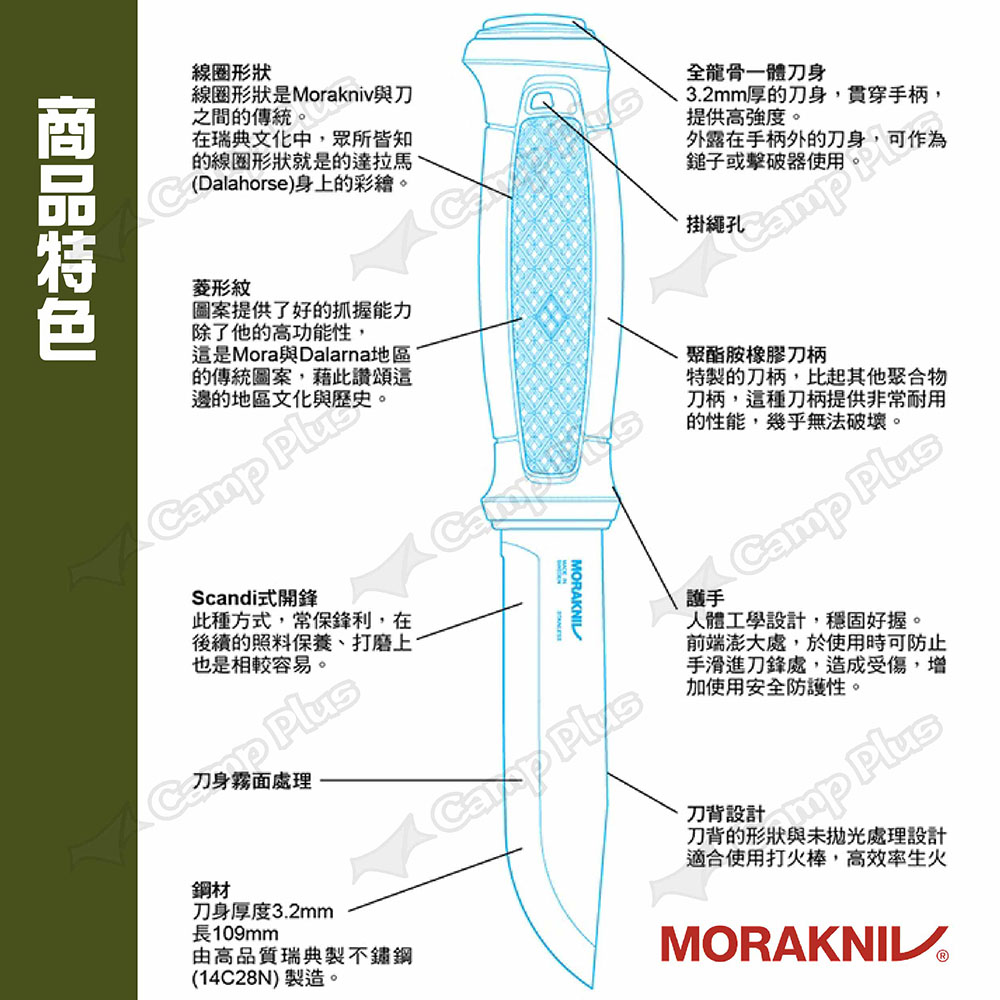 MORAKNIV 全龍骨厚刃不鏽鋼直刀&求生配件_黑(悠遊戶