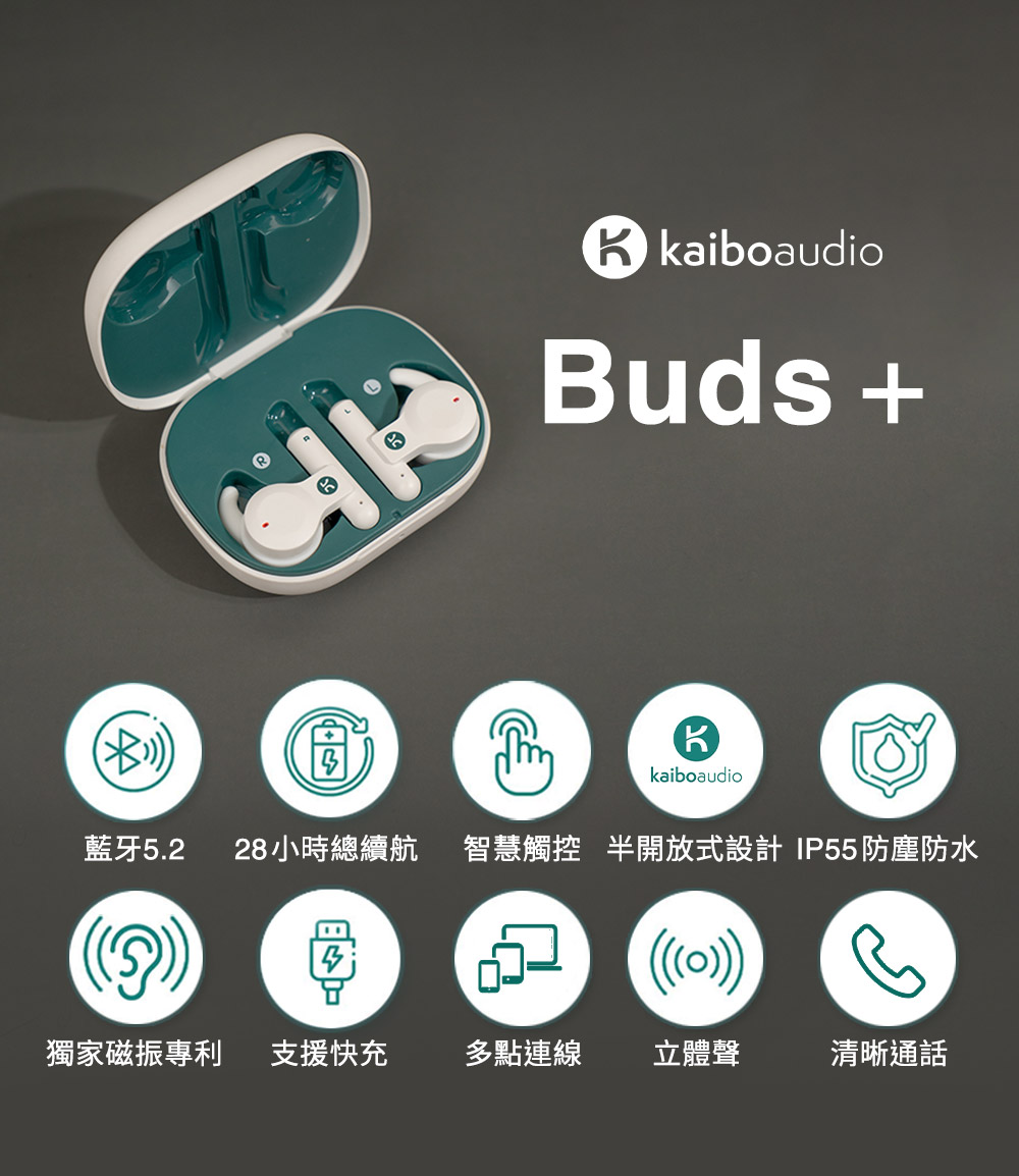 藍牙5.2 28小時總續航 智慧觸控 半開放式設計 IP55防塵防水 獨家磁振專利 支援快充 多點連線 立體聲 清晰通話 