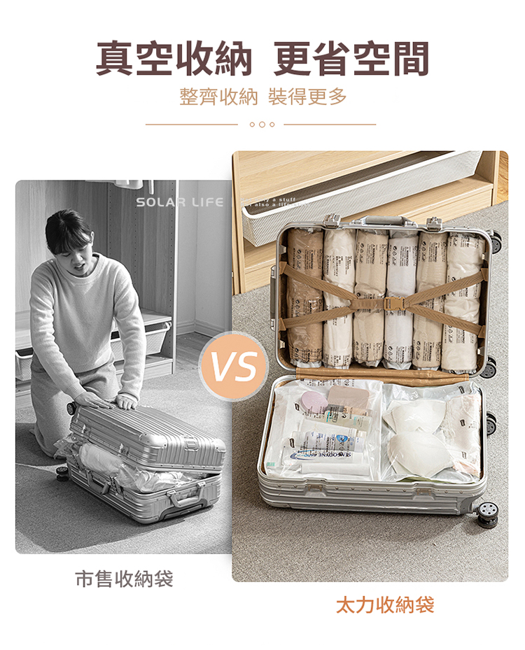 真空收納 更省空間 整齊收納 裝得更多 市售收納袋 太力收納袋