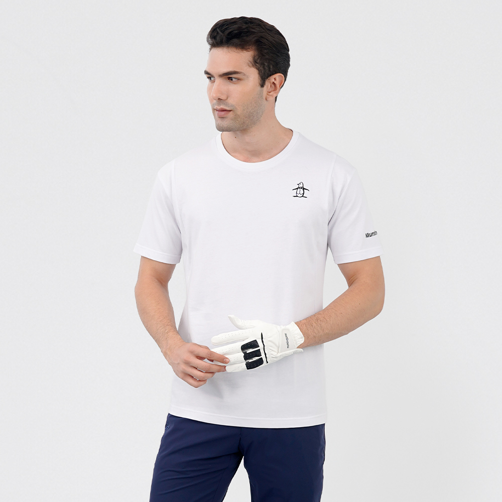 Munsingwear 企鵝牌 男款白色落肩剪接純棉舒適短袖