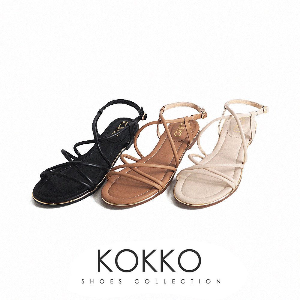 KOKKO 集團 小清新線條交叉感軟Q細帶涼鞋(黑色) 推薦