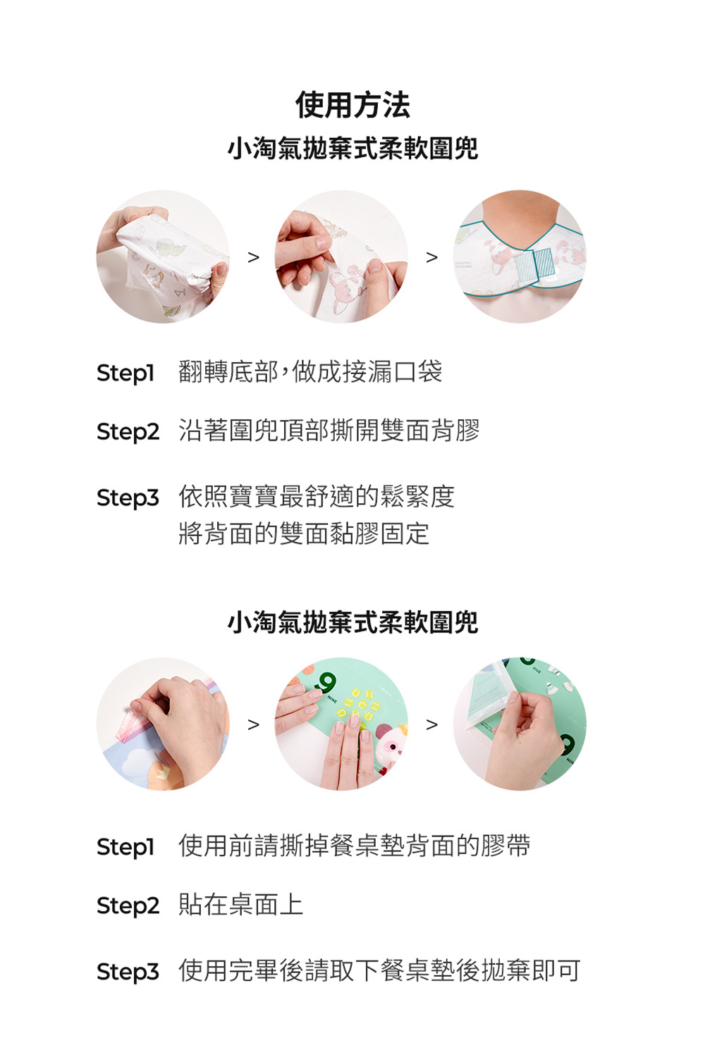 Step3 使用完畢後請取下餐桌墊後拋棄即可