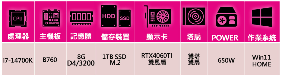 華碩平台 i7二十核 RTX4060TI WiN11{生老}