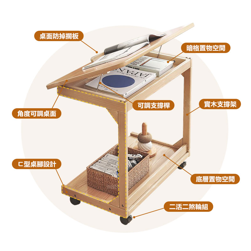 cheaper 居家 翻蓋暗格移動式可調邊桌(茶几桌/書桌架