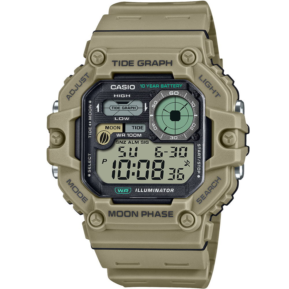 CASIO 卡西歐 方形潮流數位電子腕錶/卡其(WS-170