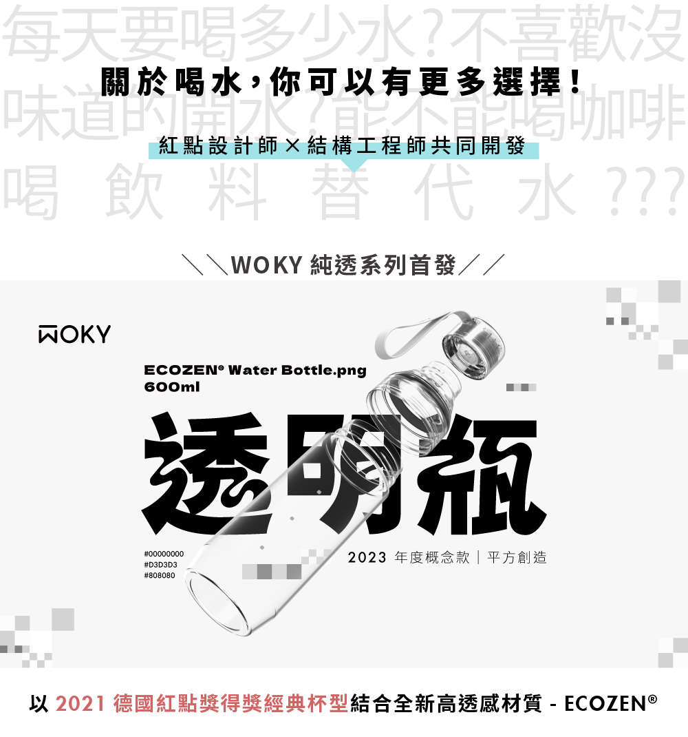 WOKY 沃廚 透明瓶600ml+800ml(附彈跳吸管)評