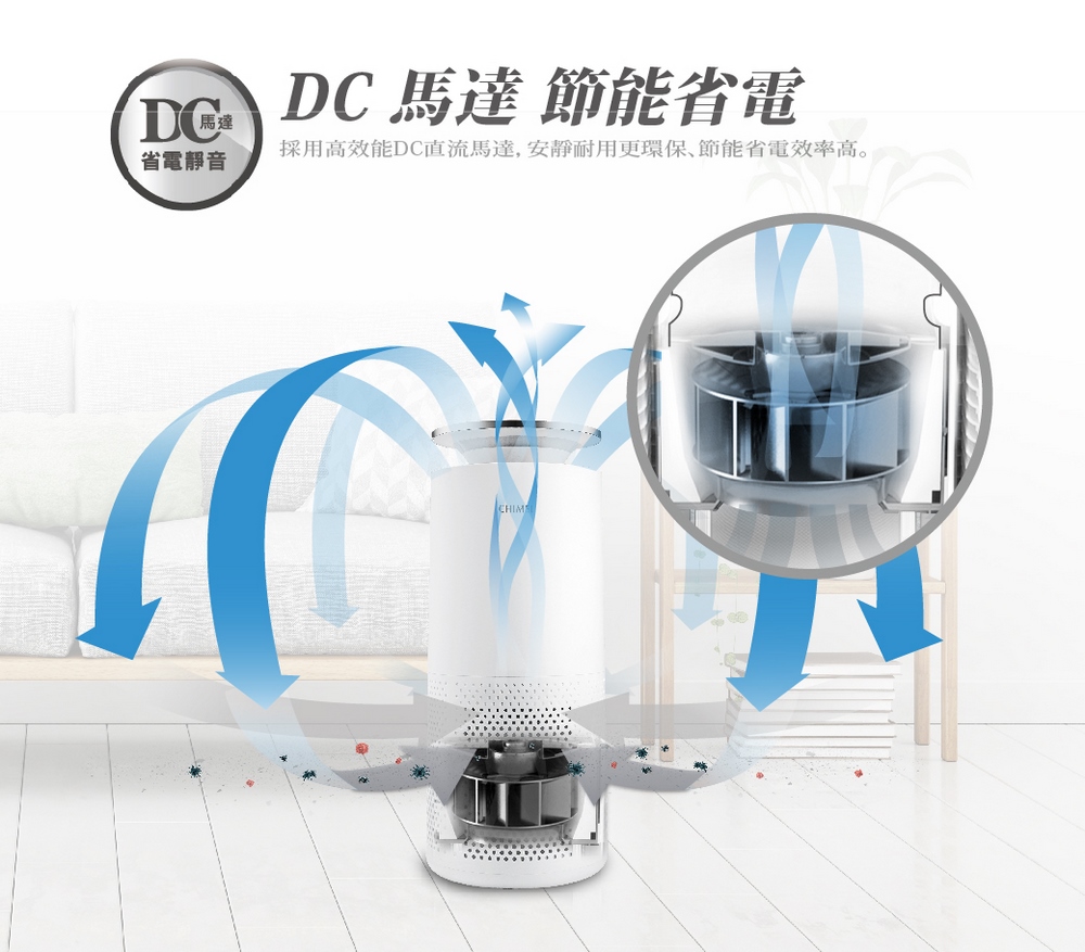 DC馬達 節能省電 採用高效能DC直流馬達, 安靜耐用更環保、節能省電效率高。 省電靜音