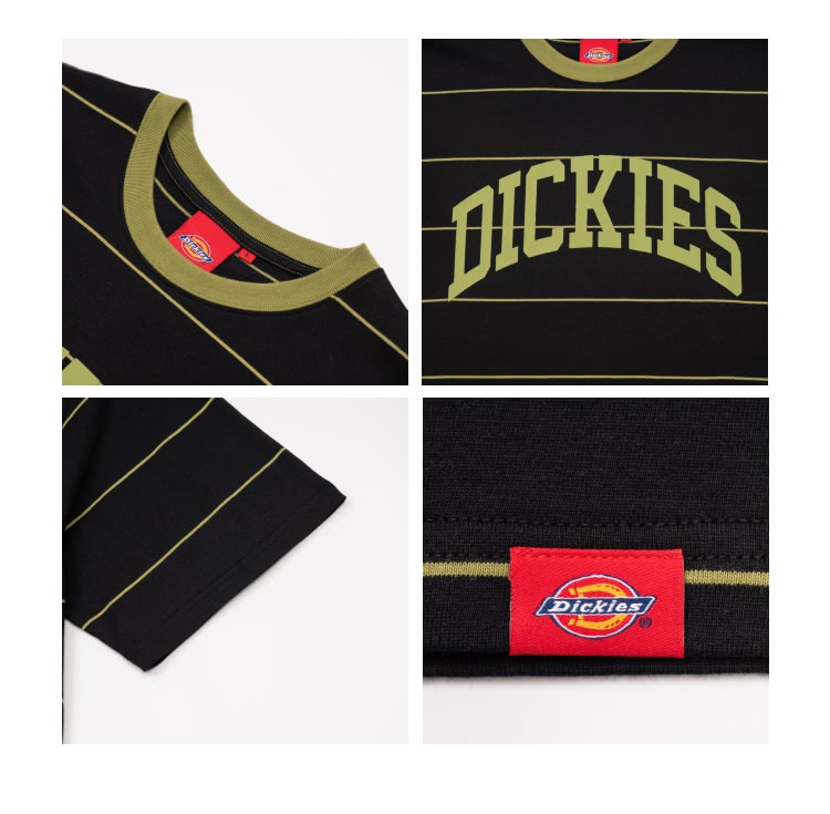 Dickies 男女款黑色條紋純棉胸前弧型Logo寬鬆短袖T