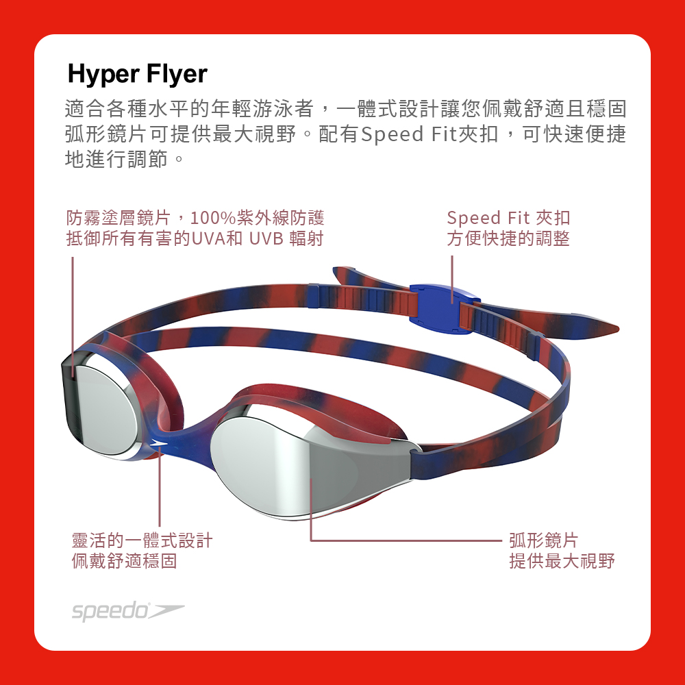 SPEEDO 兒童運動泳鏡 鏡面 Hyper Flyer(藍