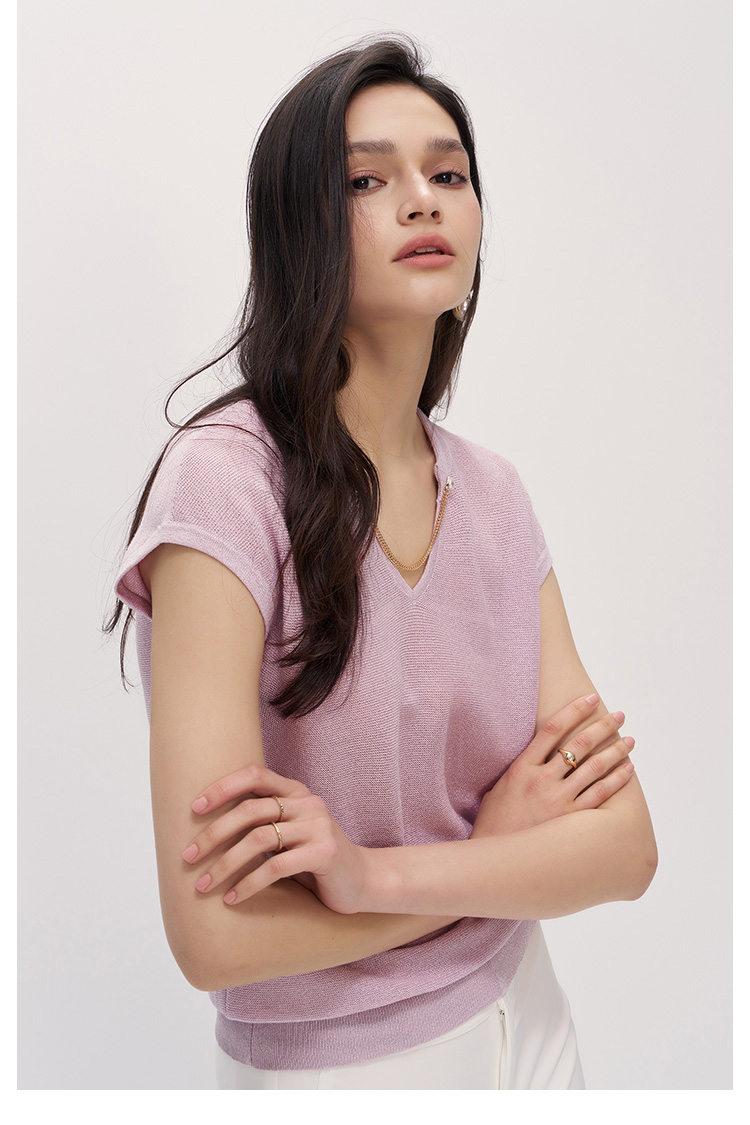 MOMA 輕奢珠鍊法式袖針織上衣(兩色)品牌優惠