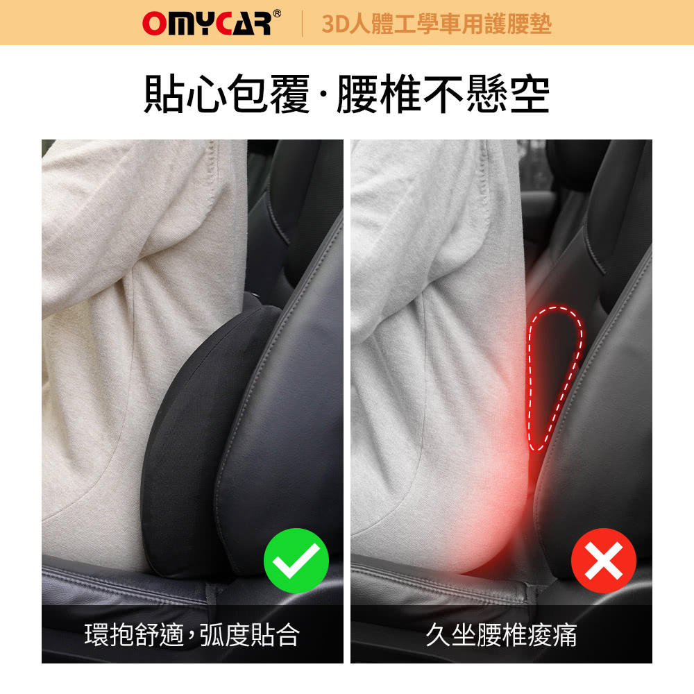 OMyCar 3D人體工學車用護腰墊(車用護腰墊 腰靠墊 腰