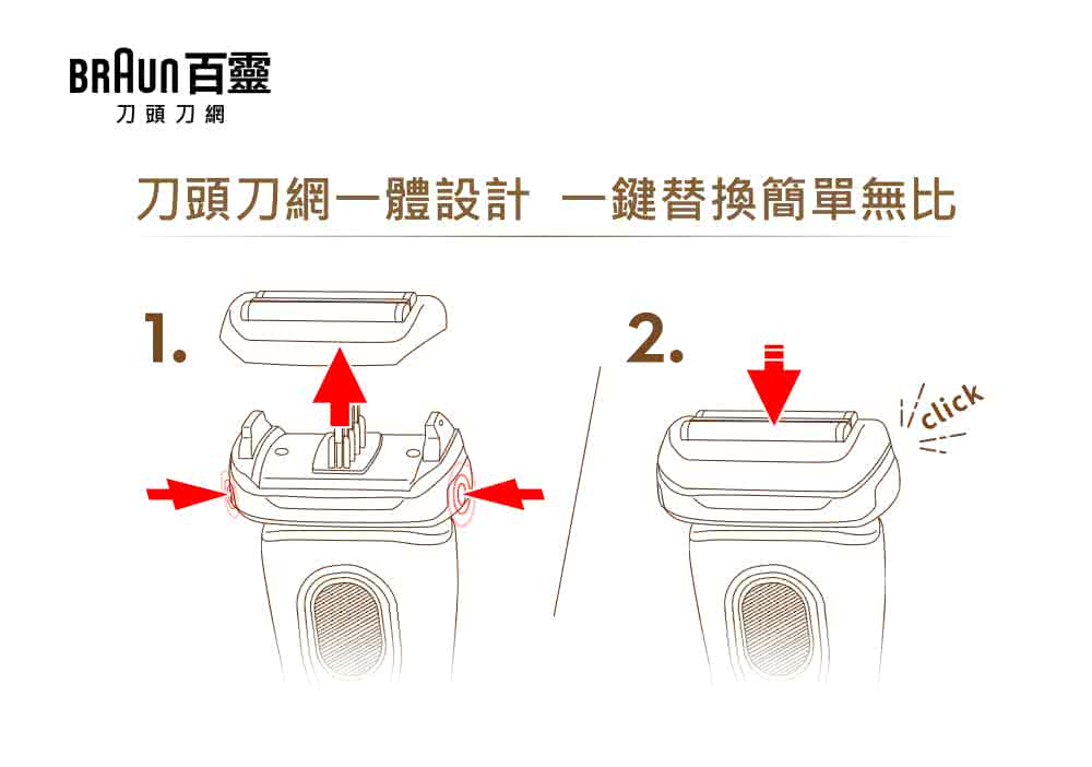 BRAUN百靈 刀頭刀網 刀頭刀網一體設計一鍵替換簡單無比 