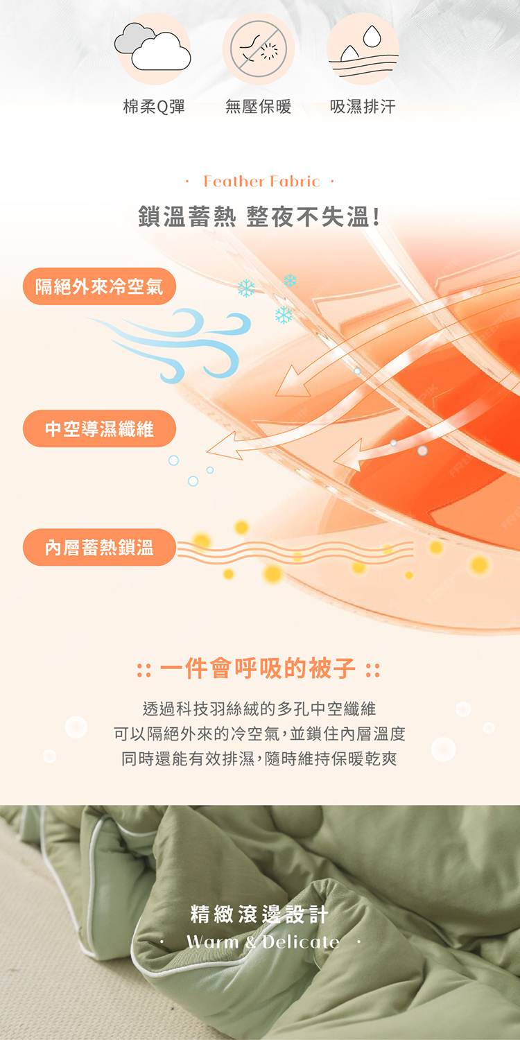 可以隔絕外來的冷空氣,並鎖住內層溫度