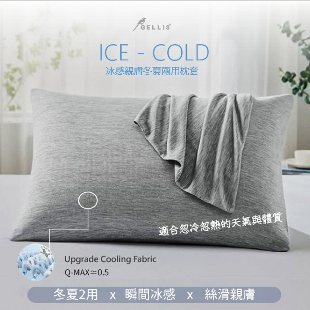 GELLIS 鵲利仕 ICE-COLD冰感親膚冬夏2用枕套雙