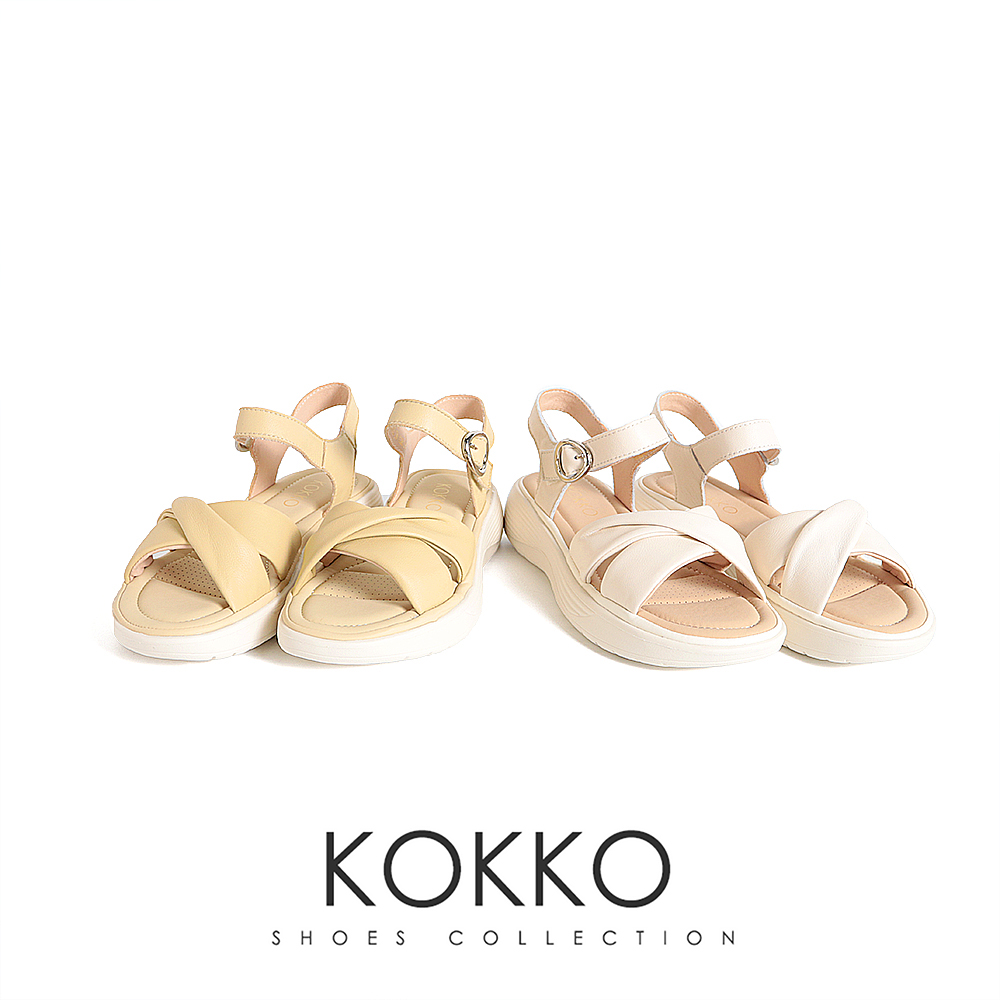 KOKKO 集團 超輕盈柔軟羊皮厚底涼鞋(米白色)好評推薦