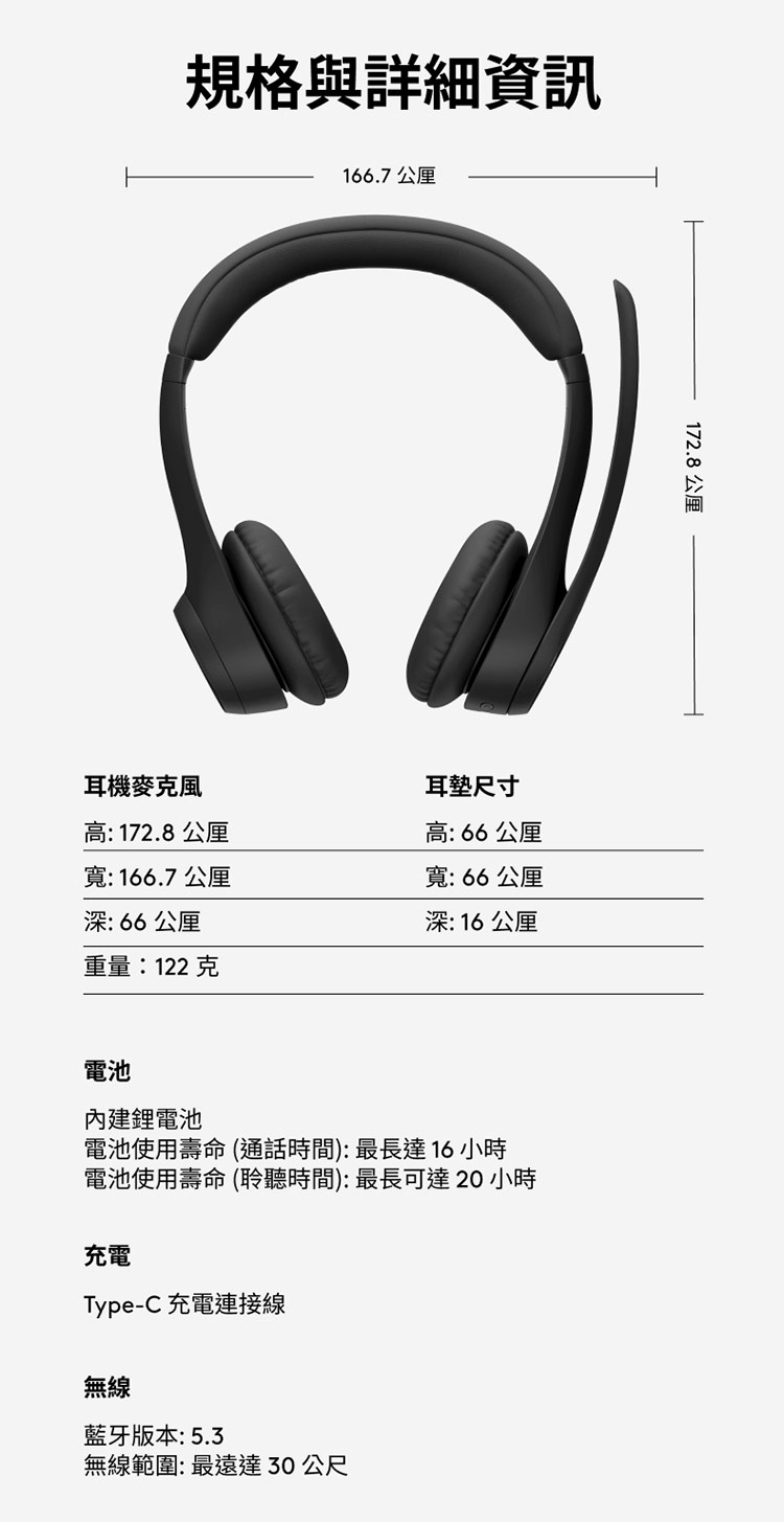 電池使用壽命 聆聽時間最長可達20 小時