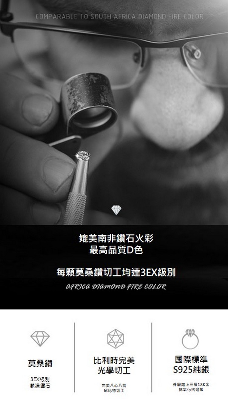 每顆莫桑鑽切工均達3EX級別