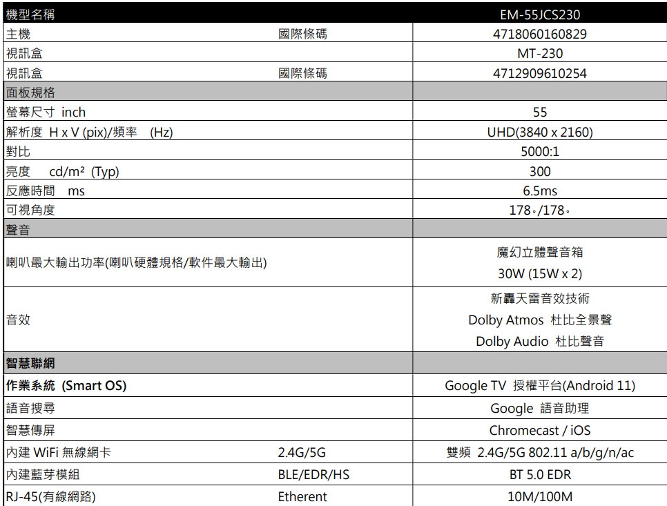 SAMPO 聲寶 55型4K QLED量子點智慧聯旗艦轟天雷