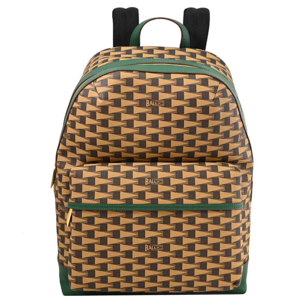 BALLY BORD 撞色滿版方塊印花商務包旅用卡後背包(咖