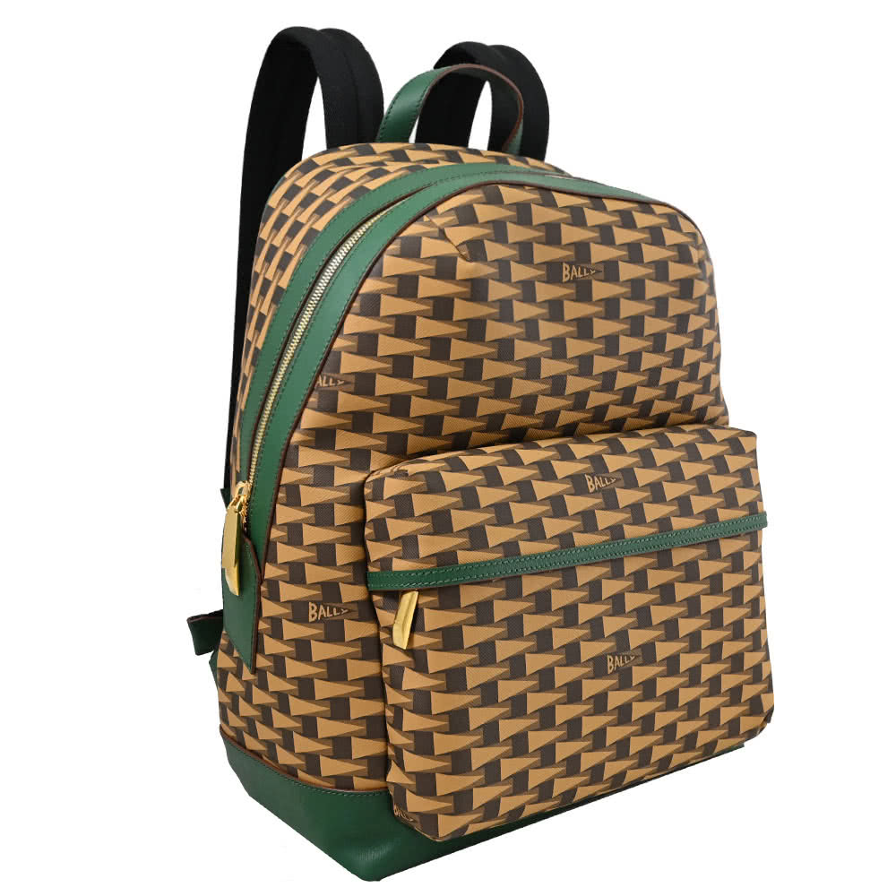 BALLY BORD 撞色滿版方塊印花商務包旅用卡後背包(咖