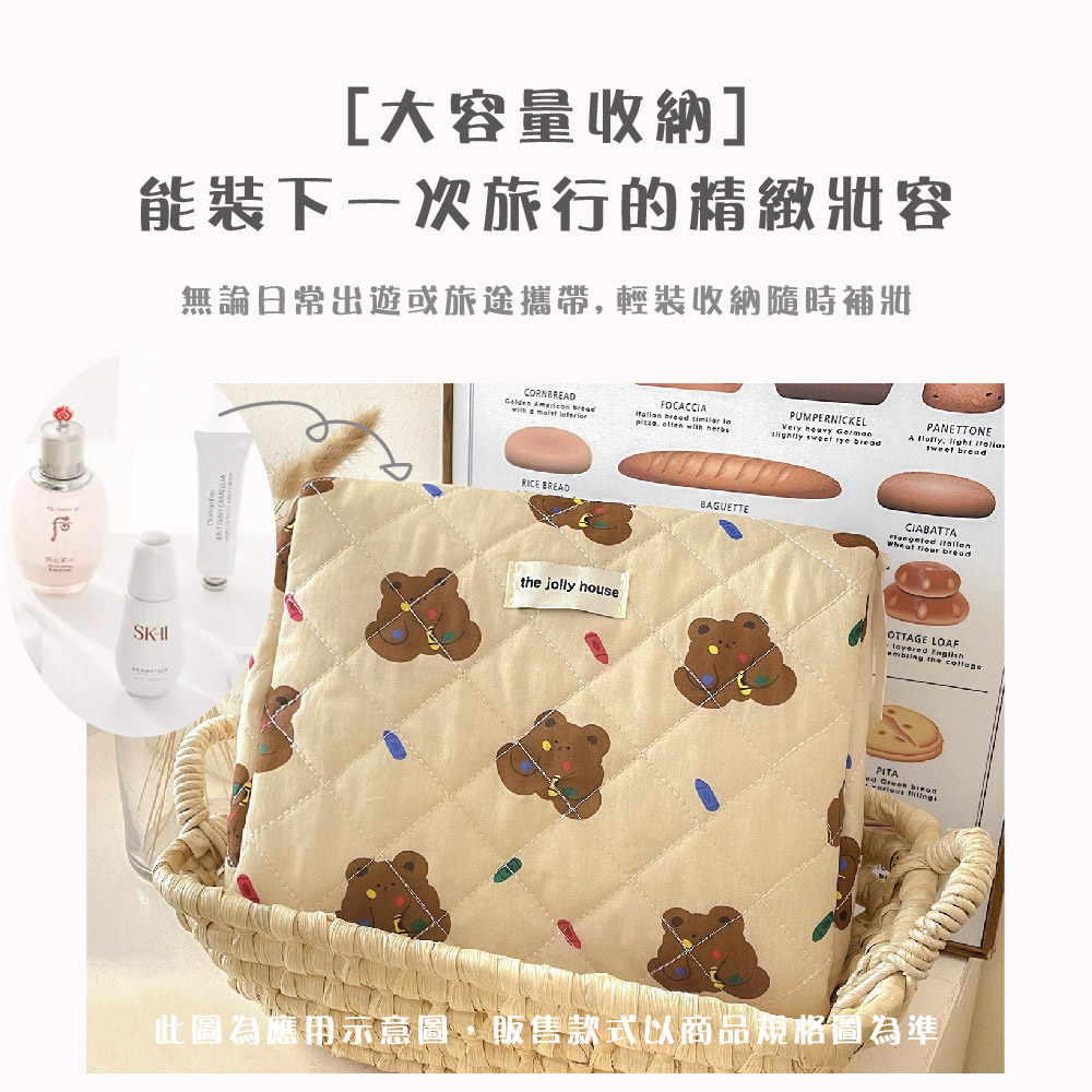 大容量收納 能裝下一次旅行的精緻妝容 無論日常出遊或旅途攜帶,輕裝收納隨時補妝 此圖為應用示意圖,販售款式以商品規格圖為準 