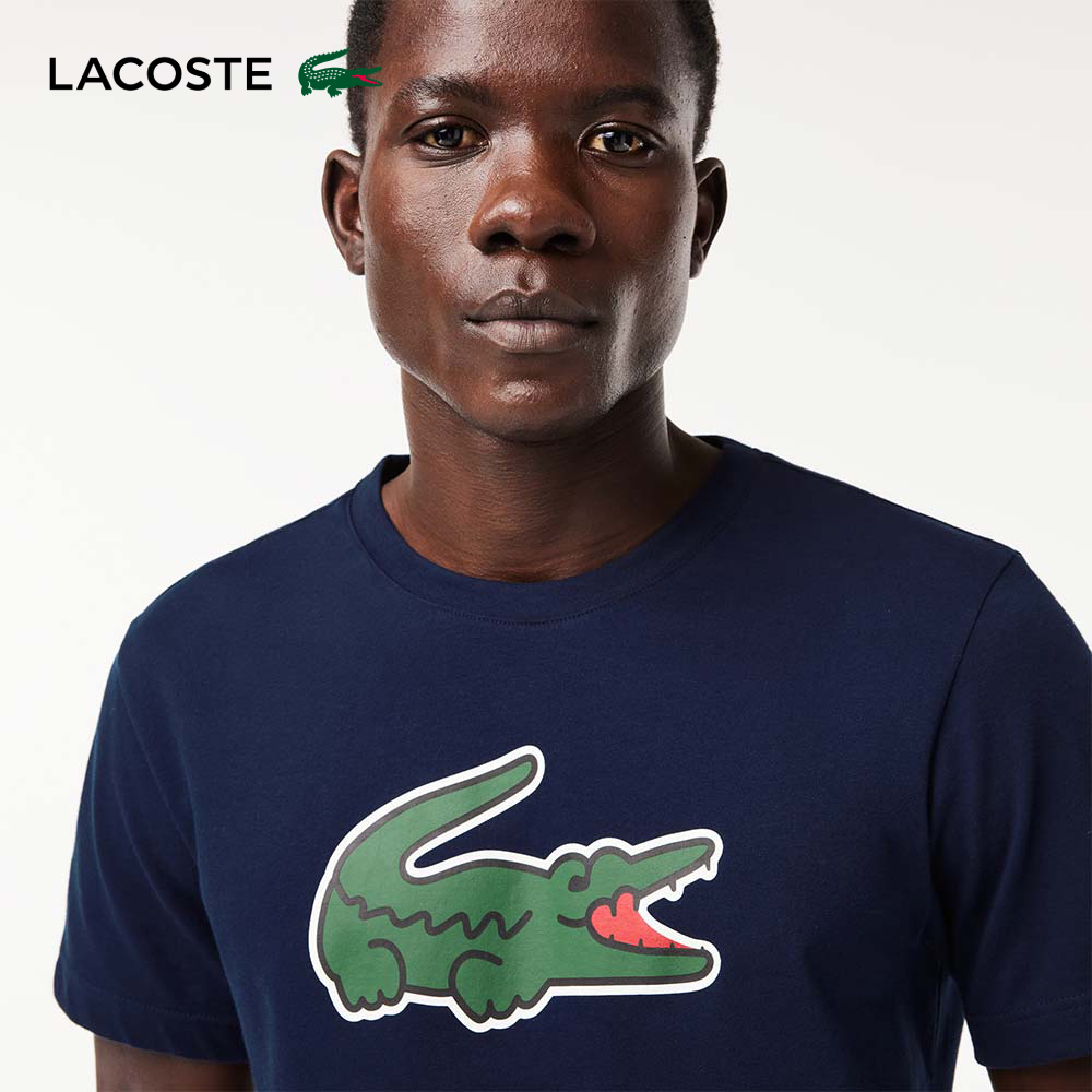 LACOSTE 男裝-運動快乾鱷魚紋印花短袖T恤(海軍藍) 