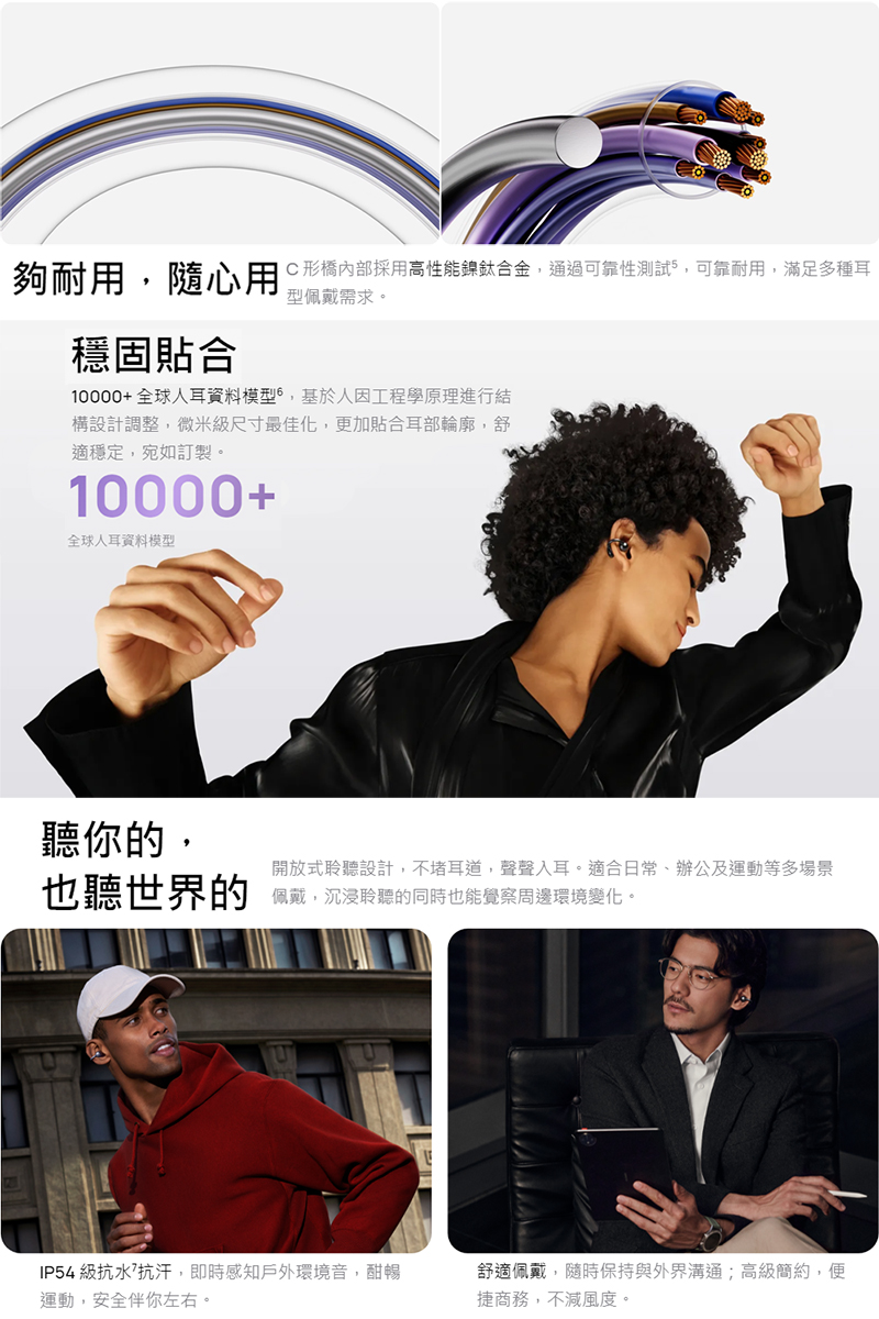 C形橋內部採用高性能鎳鈦合金,通過可靠性測試5,可靠耐用,滿足多種耳